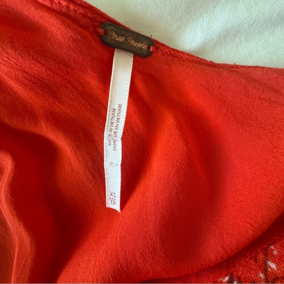 Red One-Shoulder Linen Floral Mini Dress XS Free People Summer Party Festival - Picture 7 of 9